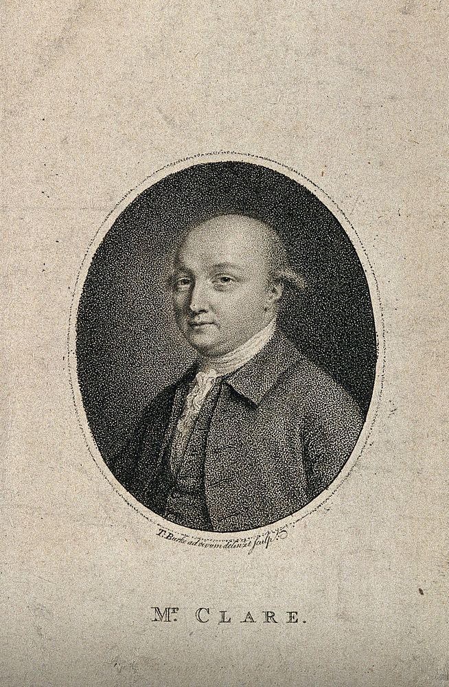 Peter Clare. Stipple engraving by T. Burke, 1781, after himself.