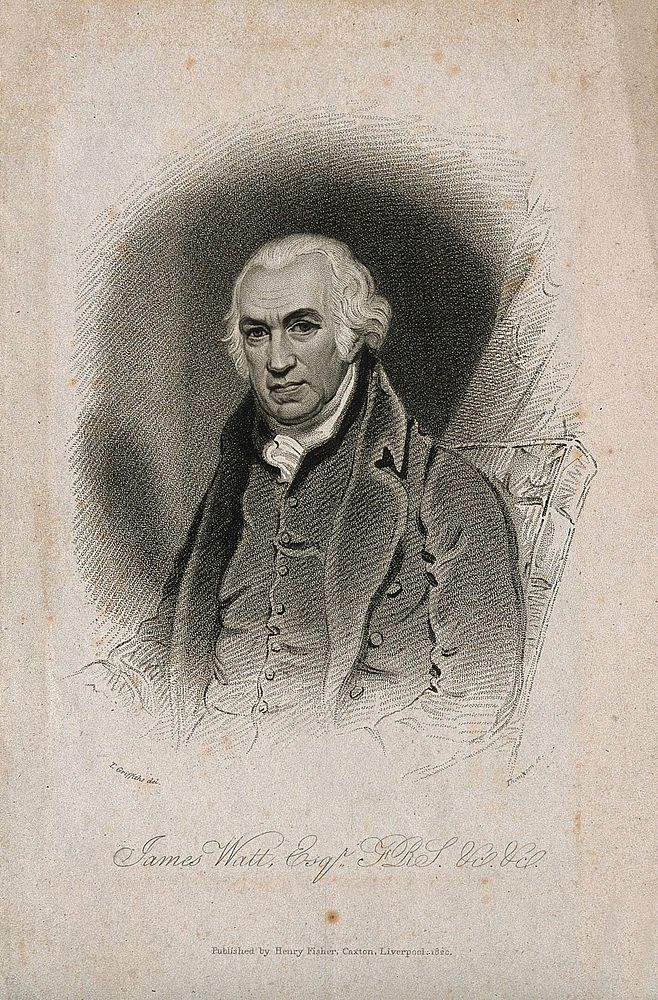 James Watt. Stipple engraving by J. Thomson, 1820, after T. Griffiths after Sir T. Lawrence, 1815.