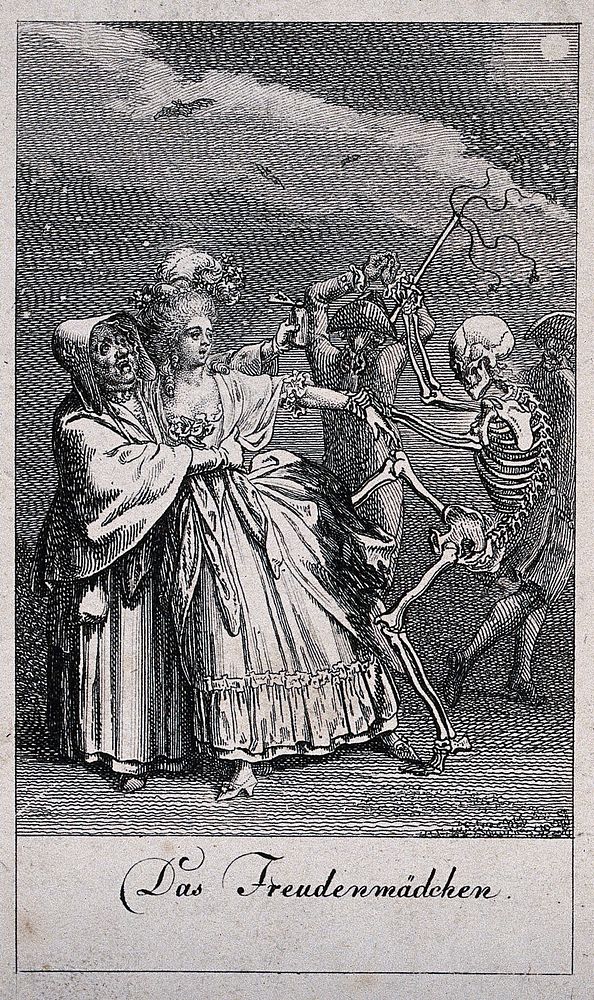 The dance of death: death and the prostitute. Etching by D.-N. Chodowiecki, 1791, after himself.