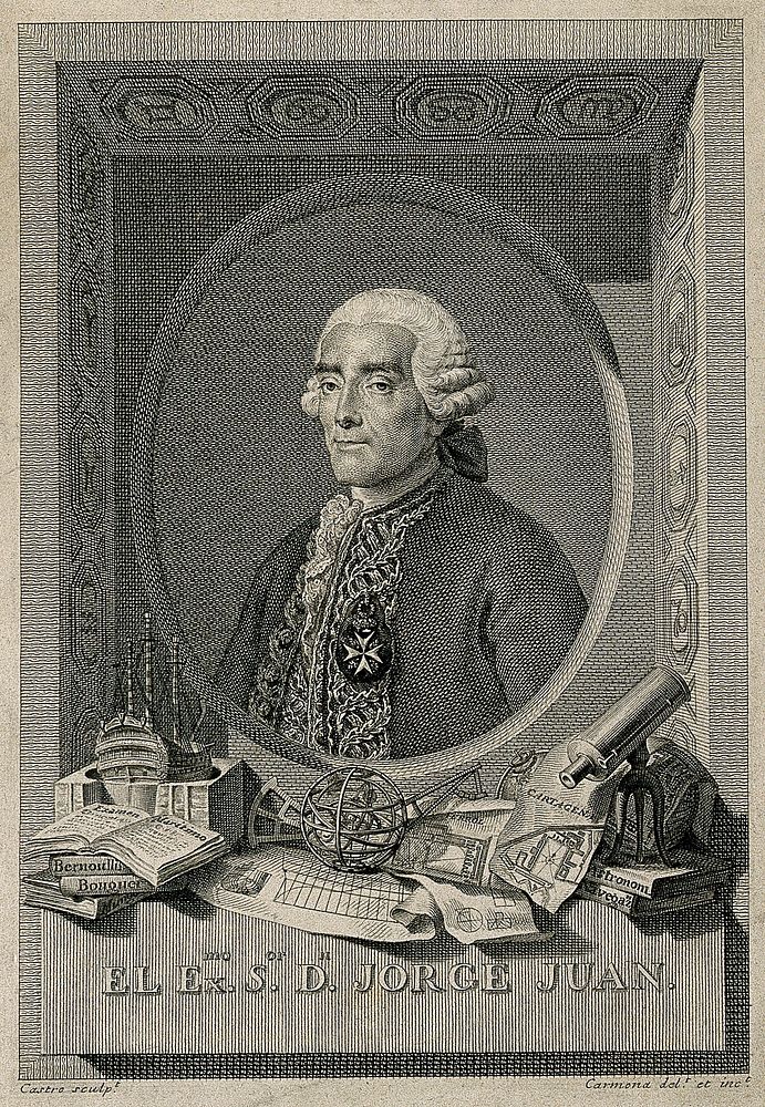 Jorge Juan. Line engraving by S. Carmona after F. de Castro.