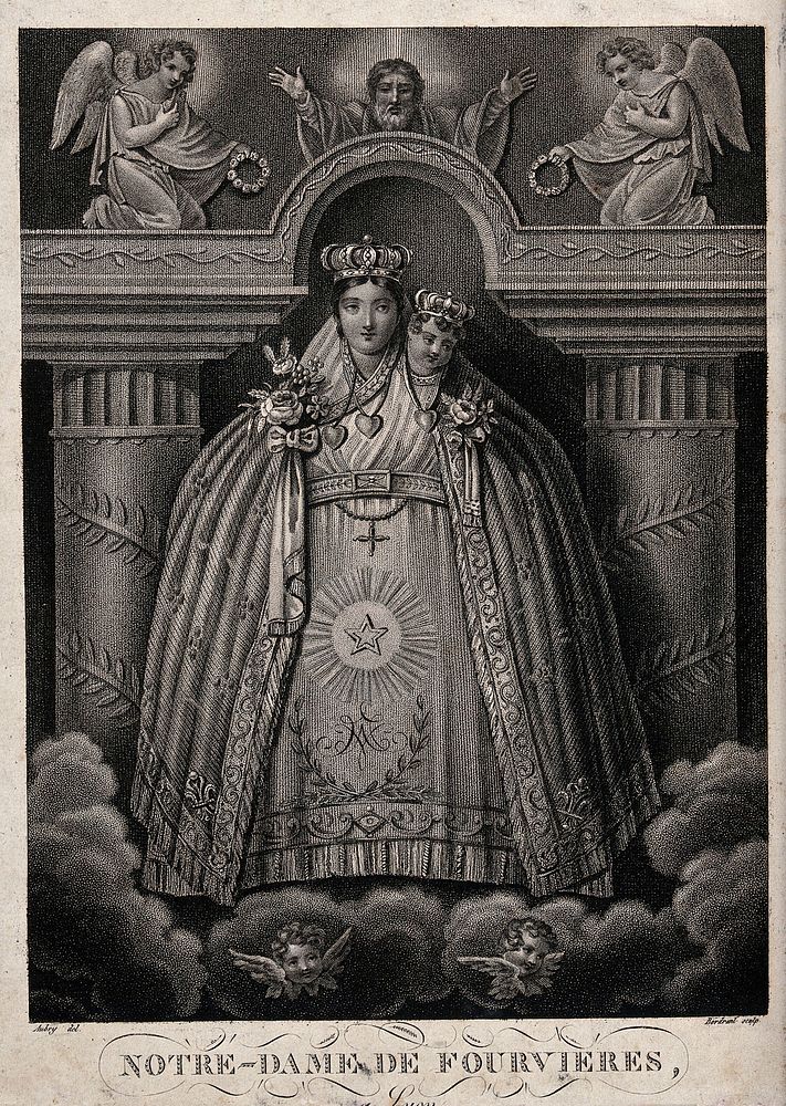 The Virgin of Fourvieres at Lyon. Engraving by E. Baudran after L.F. Aubry.