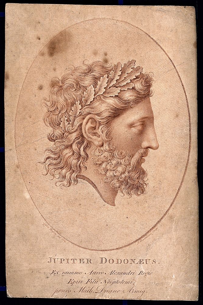 Jupiter [Zeus]. Stipple engraving by F. Bartolozzi after G. Hussey, 1774.