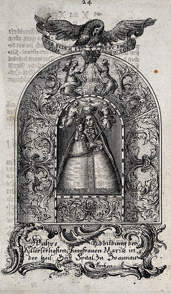 The Virgin with Child of the church of the Helig-Geist-Spital in Braunau. Engraving.