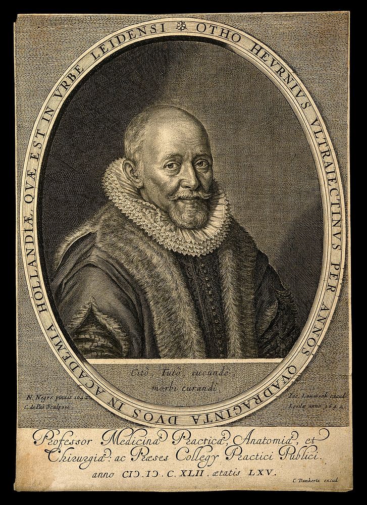 Otto Heurnius. Line engraving by C. van der Passe the younger, 1642, after N. van Negre.