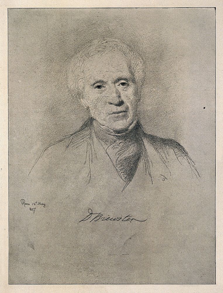 Sir David Brewster. Reproduction of chalk drawing by R. Lehmann, 1857.