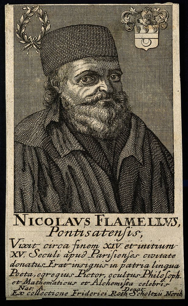 Nicolas Flamel. Line engraving.