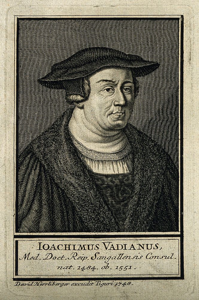 Joachim Vadianus [von Watt]. Line engraving by D. Herrliberger, 1748.
