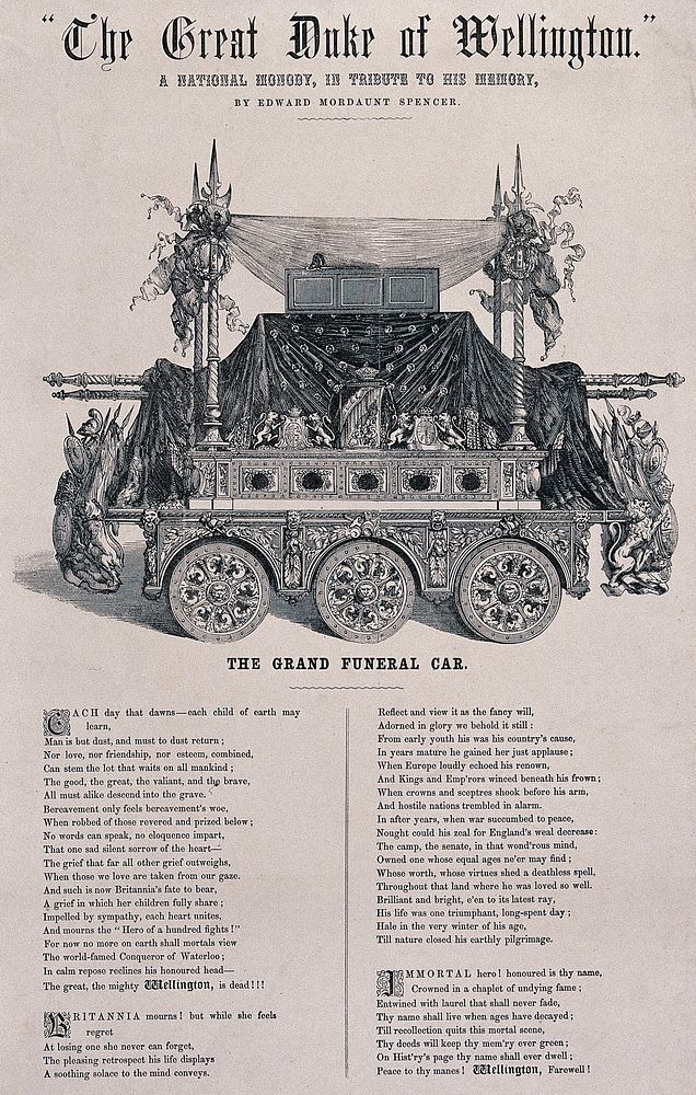 The funeral car of the Duke of Wellington. Wood engraving.