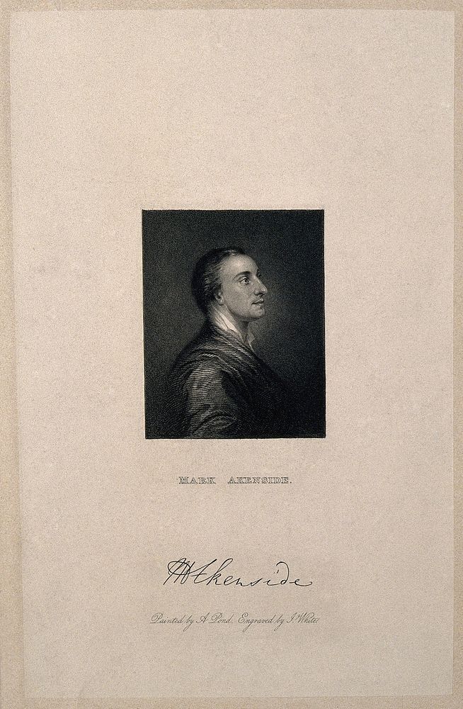 Mark Akenside. Stipple engraving by J. White, 1837, after A. Pond.