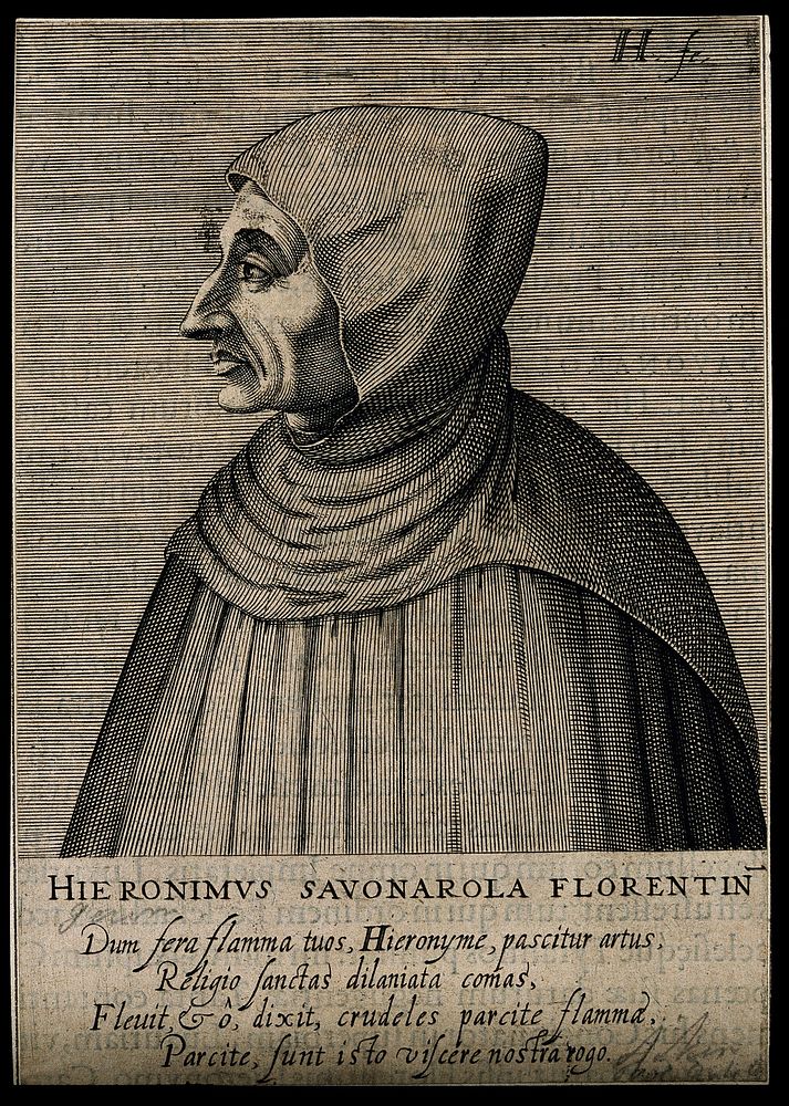 Girolamo Savonarola. Line engraving by H. Hondius.