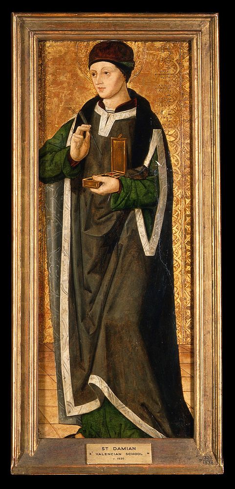 Saint Damian. Oil painting attributed to the Artés Master, ca. 1500.