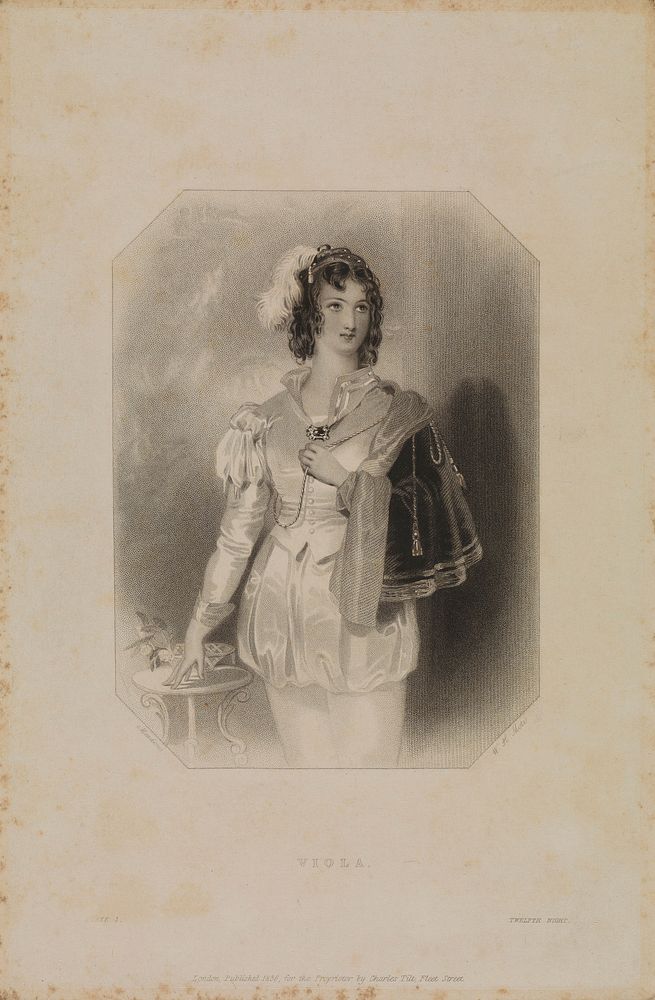 Viola in Shakespeare's Twelfth night. Stipple engraving by W.H. Mote, 1836, after Meadows after W. Shakespeare.