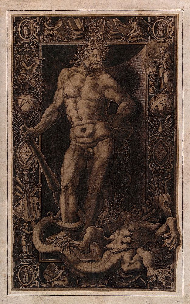 Hercules. Engraving by G. Ghisi after G.B. Bertano.