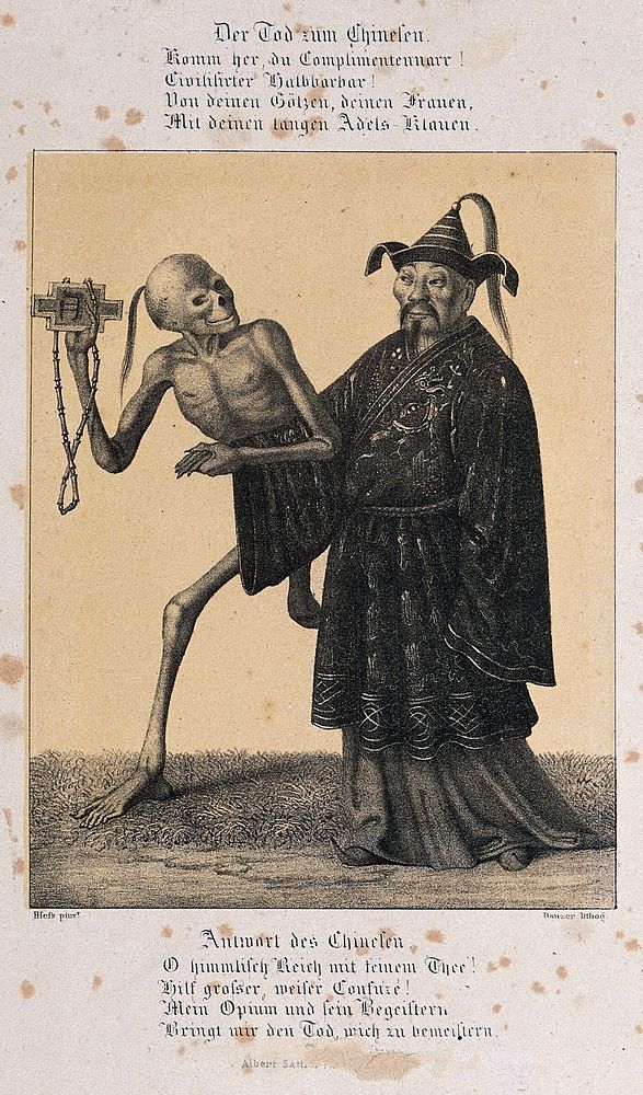 The dance of death at Basel: death and the Chinese. Lithograph by G. Danzer after H. Hess.