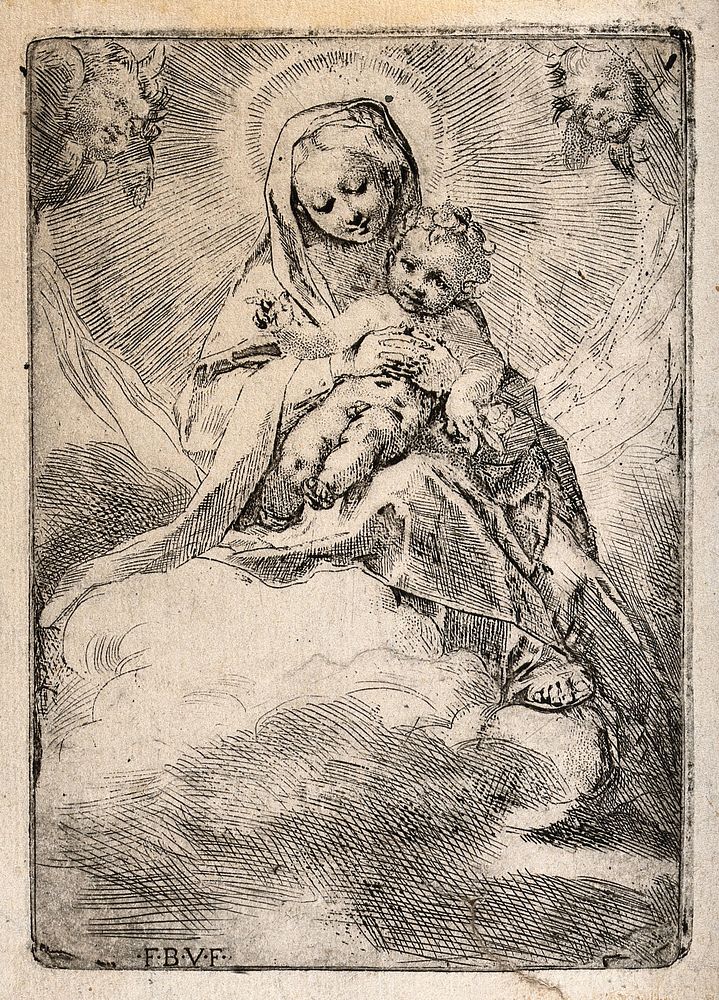 Saint Mary (the Blessed Virgin) with the Christ Child. Etching by F. Barocci.