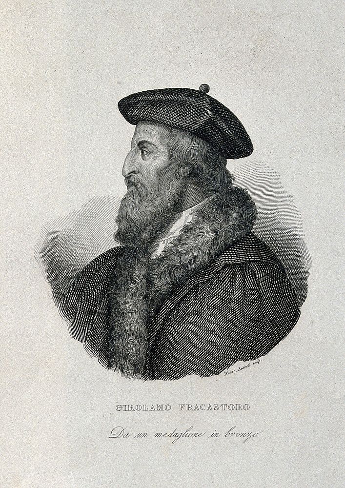 Hieronymus Fracastorius. Line engraving by F. Redenti.