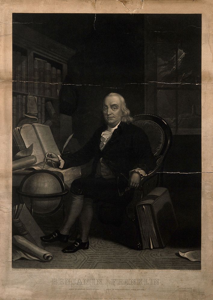 Benjamin Franklin. Mezzotint by H. S. Sadd, 1847, after T. H. Matteson.