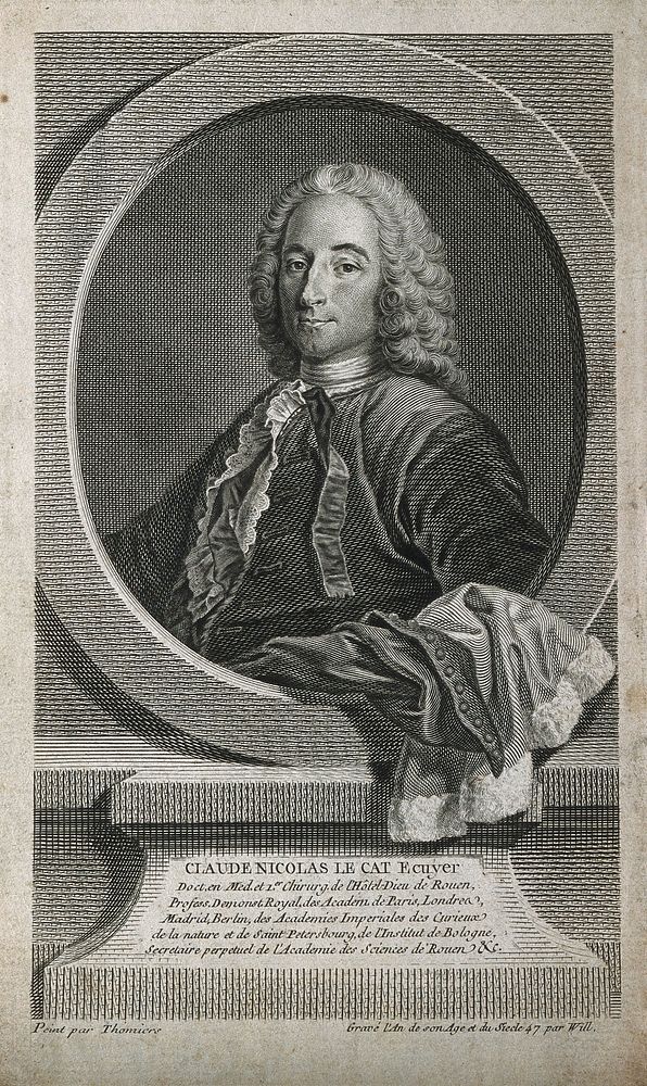 Claude Nicolas Le Cat. Line engraving by J. G. Wille, 1747, after Thomiers.