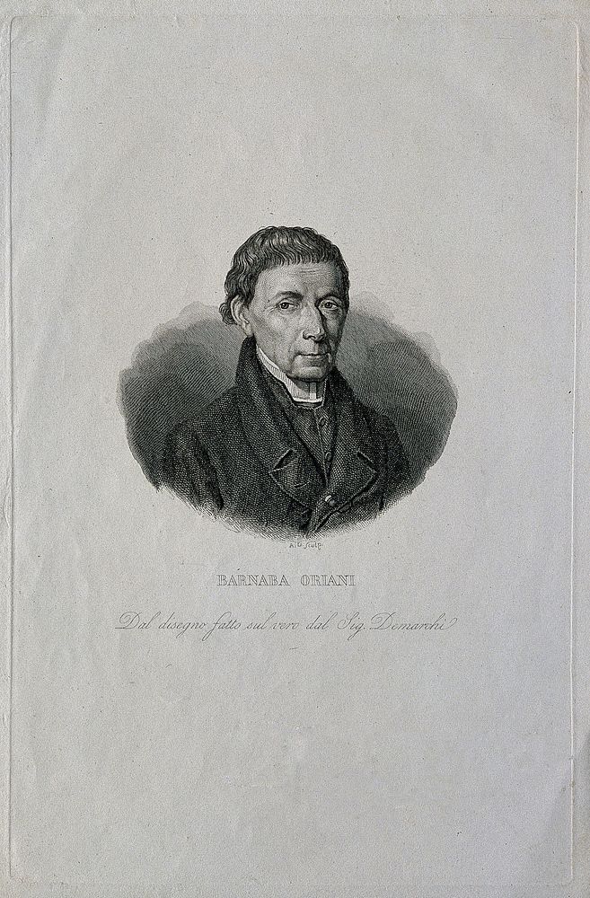 Barnabé Oriani. Line engraving by [A. L.] after V. Demarchi.