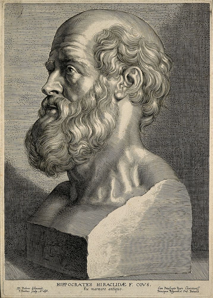 Hippocrates. Line engraving by P. Pontius, 1638, after P. P. Rubens.