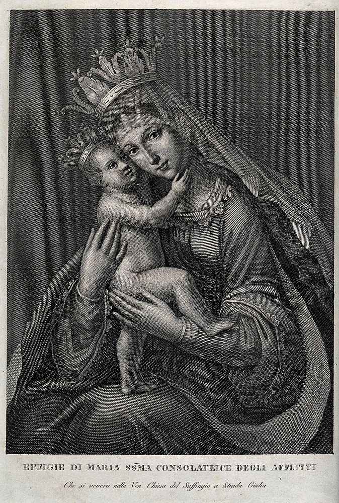 The Virgin Consoler of the Afflicted in S. Maria del Suffragio in Via Giulia at Rome. Engraving.