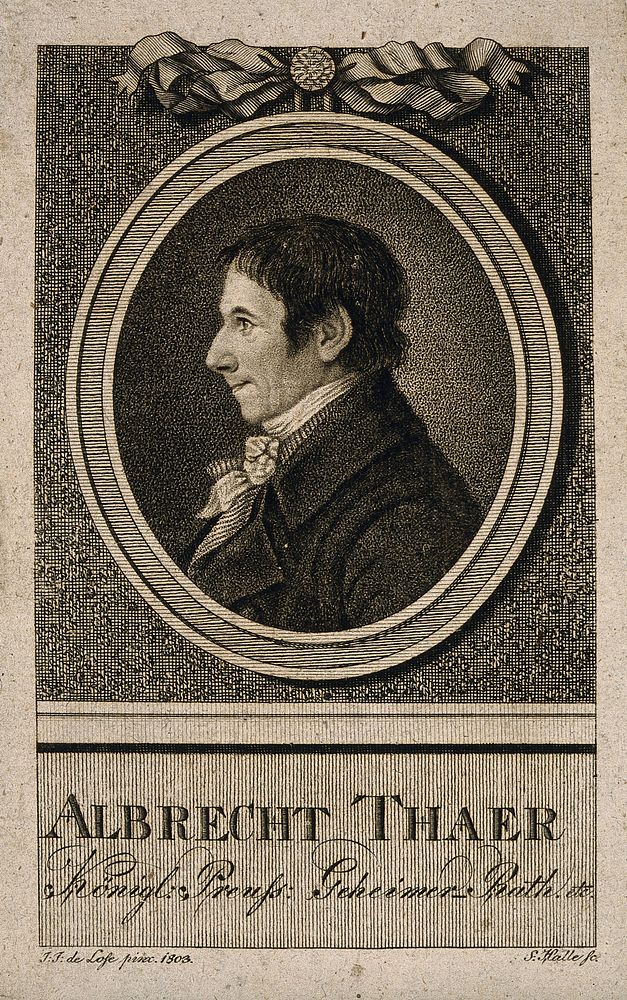 Albrecht Daniel Thaer. Stipple engraving by S. Halle after J. J. de Lose, 1803.