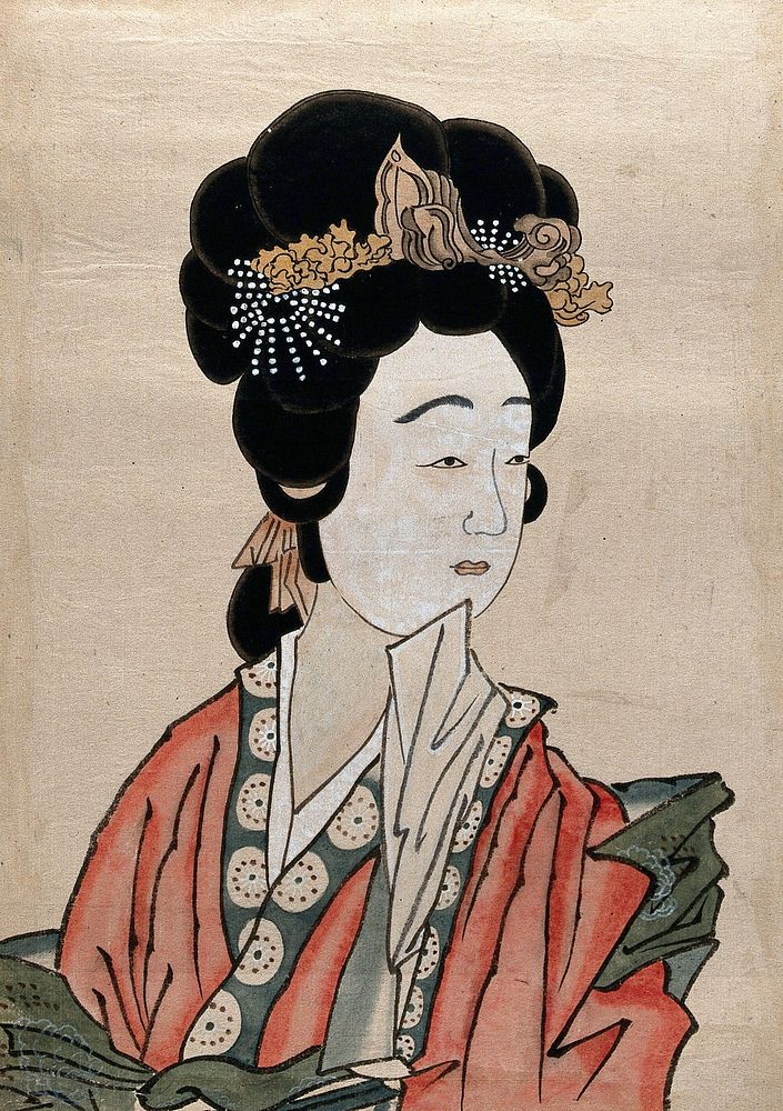 A Japanese woman. Gouache, 18--.