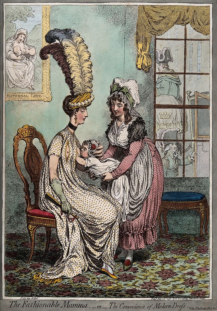 A fashionable mother wearing a dress with slits across the breasts in order to feed her baby before she dashes off to the…