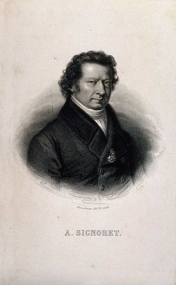 Antoine Signoret. Stipple engraving by A. Bosselman after himself.