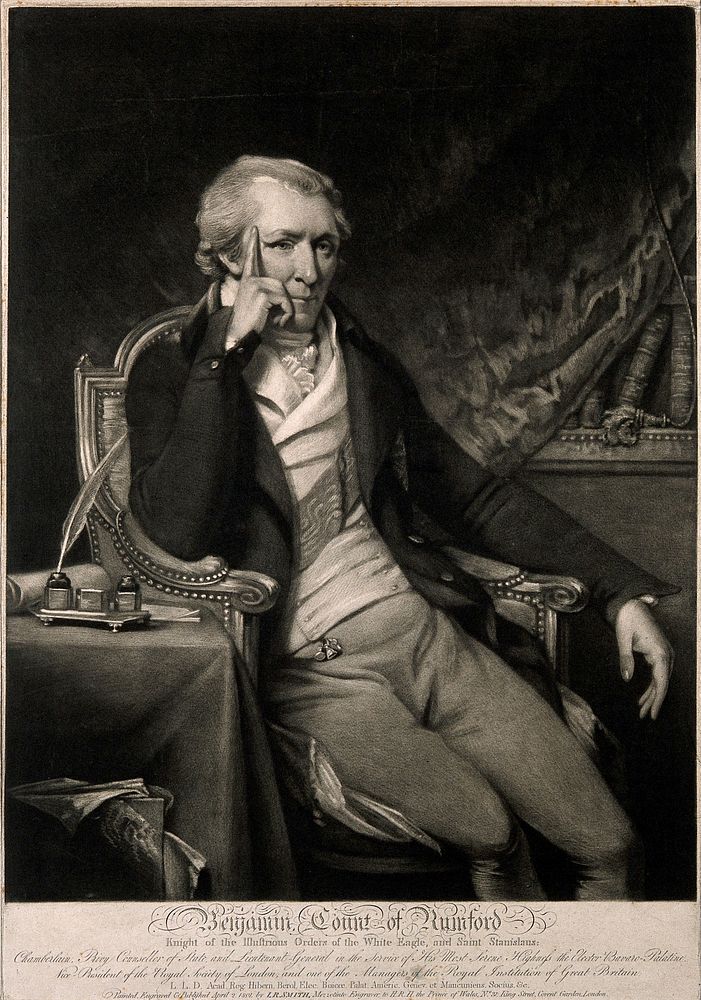 Sir Benjamin Thompson, Count von Rumford. Mezzotint by J. R. Smith, 1801.