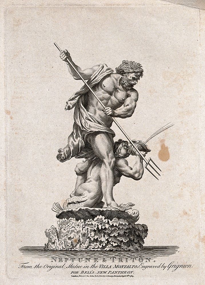 Neptune and a Triton. Engraving by C. Grignion, 1789.