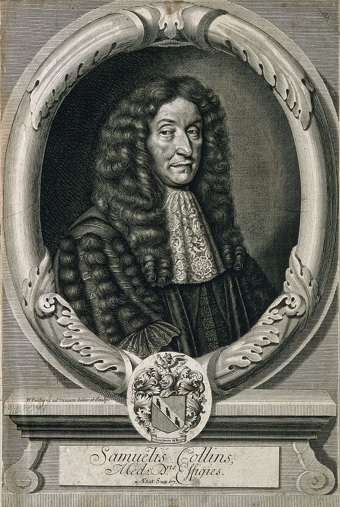 Samuel Collins. Line engraving by W. Faithorne, 1685, after himself.