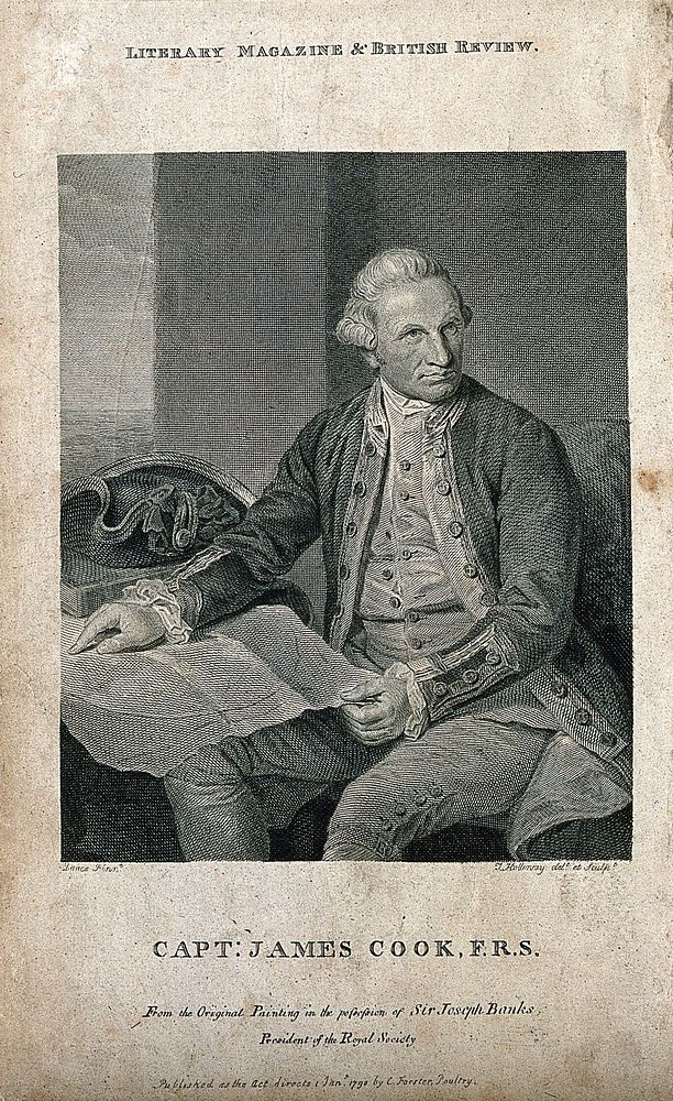 James Cook. Line engraving by T. Holloway, 1790, after Sir N. Dance-Holland, 1776.