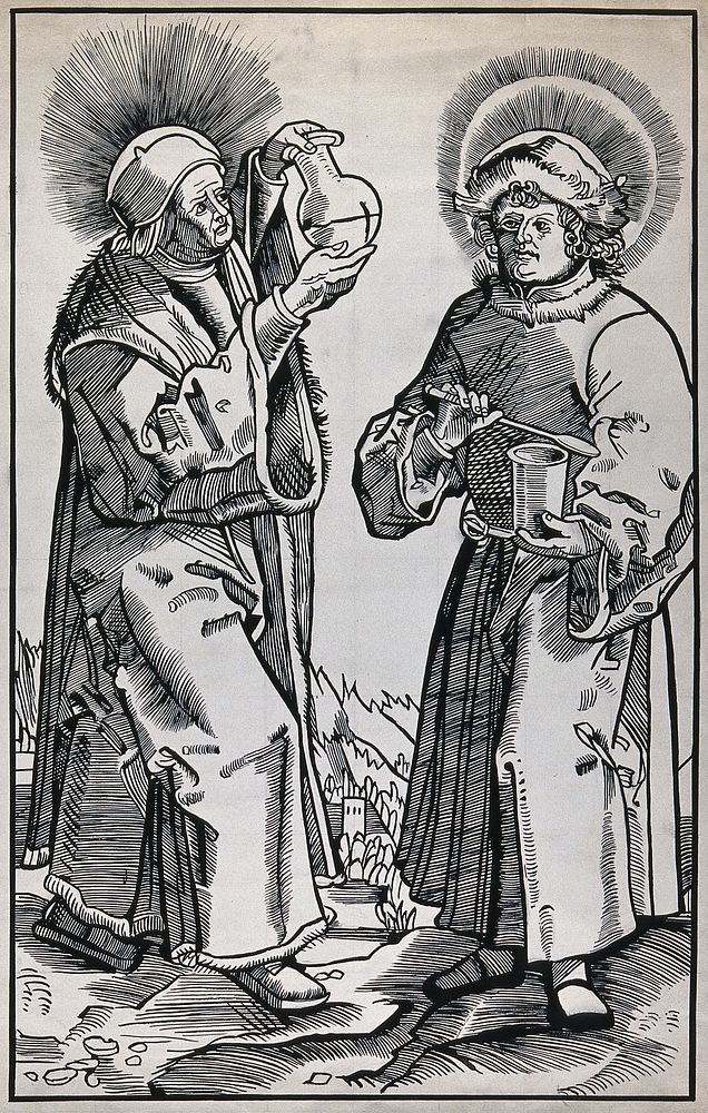 Saint Cosmas and Saint Damian. Ink drawing after H. Weiditz.
