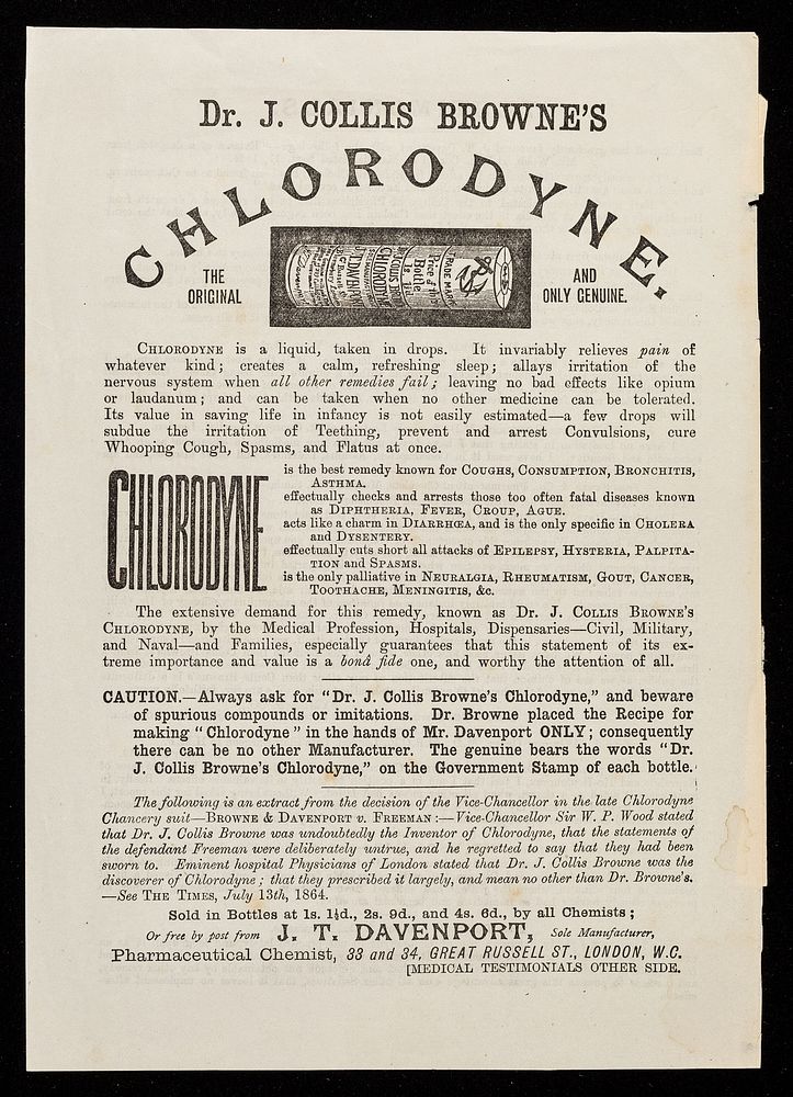 Dr. J. Collis Browne's Chlorodyne : the original and only genuine.