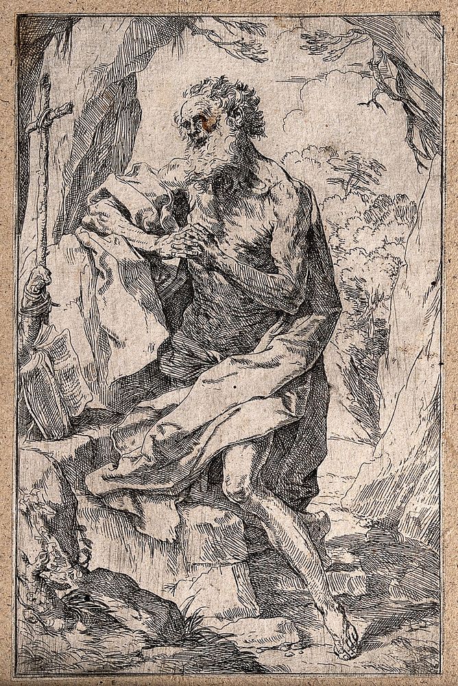 Saint Jerome. Etching by Guido Reni.