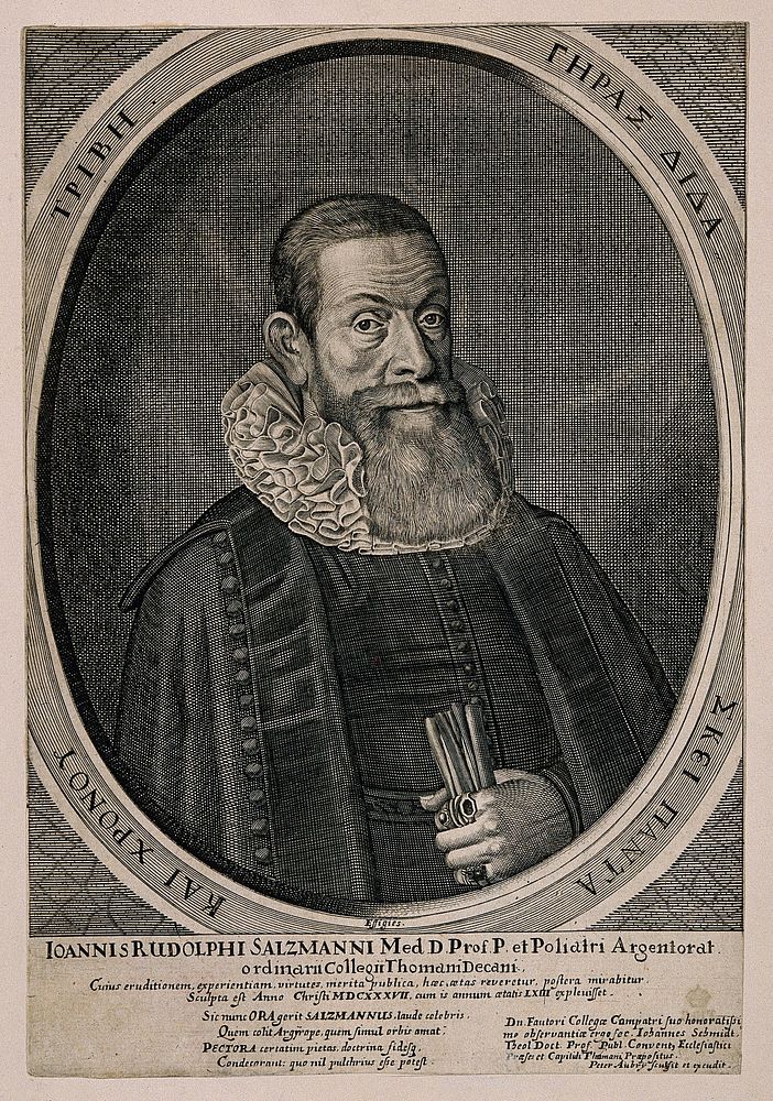 Johann Rudolph Salzmann. Line engraving by P. Aubry II after himself.