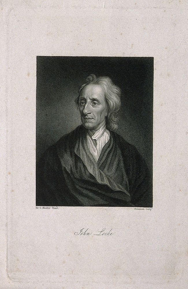 John Locke. Stipple engraving by S. Freeman after Sir G. Kneller, 1697.