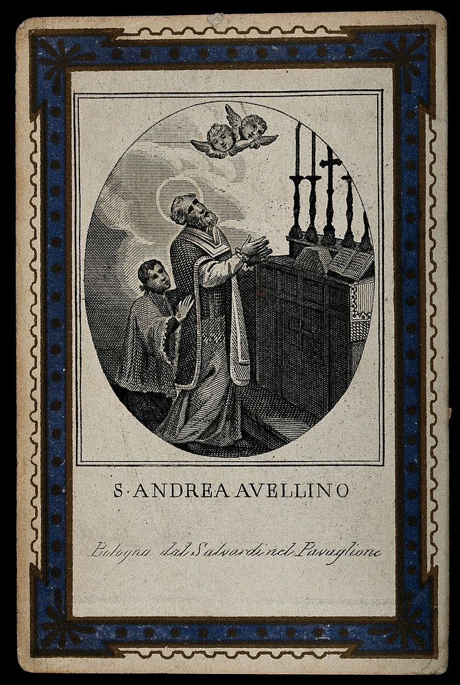 Saint Andrew Avellino. Line engraving.