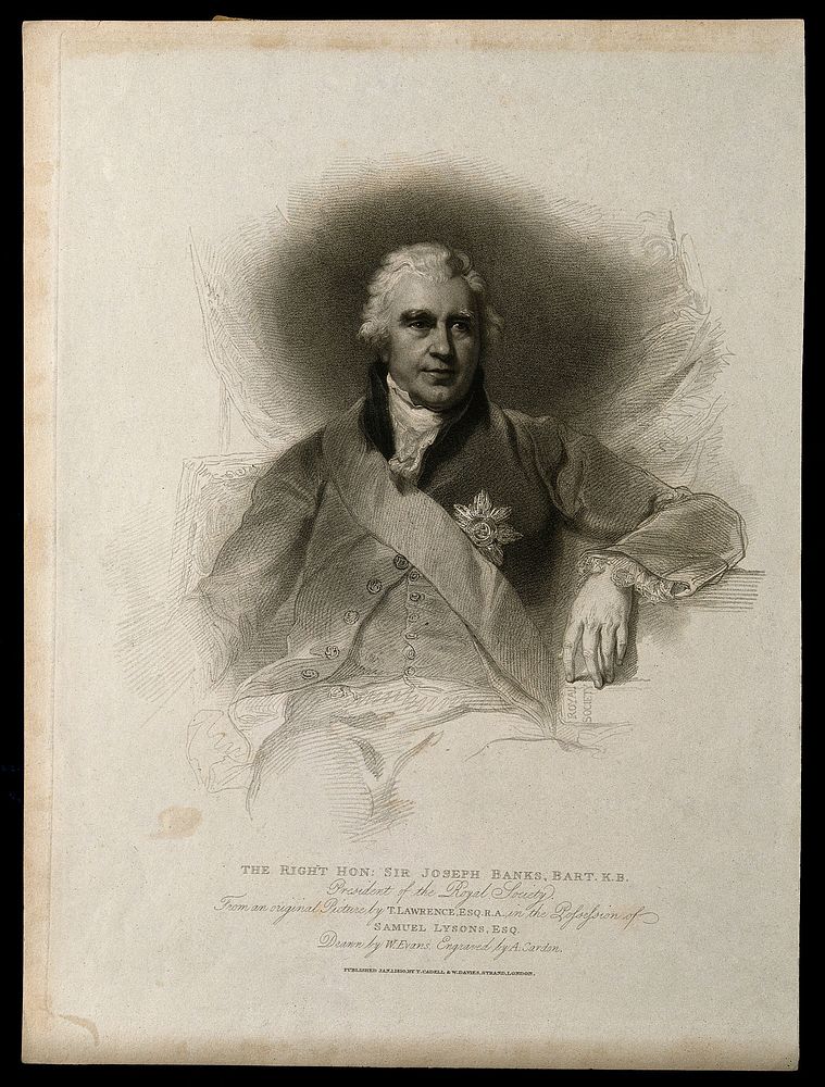 Sir Joseph Banks. Stipple engraving by A. Cardon, 1810, after W. Evans after Sir T. Lawrence.