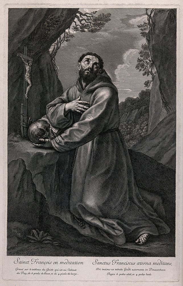 Saint Francis of Assisi. Engraving after G. Reni.