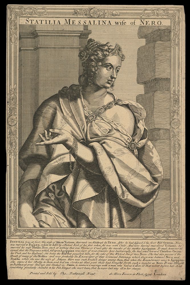 Statilia Messalina, wife of Nero, Emperor of Rome. Line engraving, 16--, after A. Sadeler.