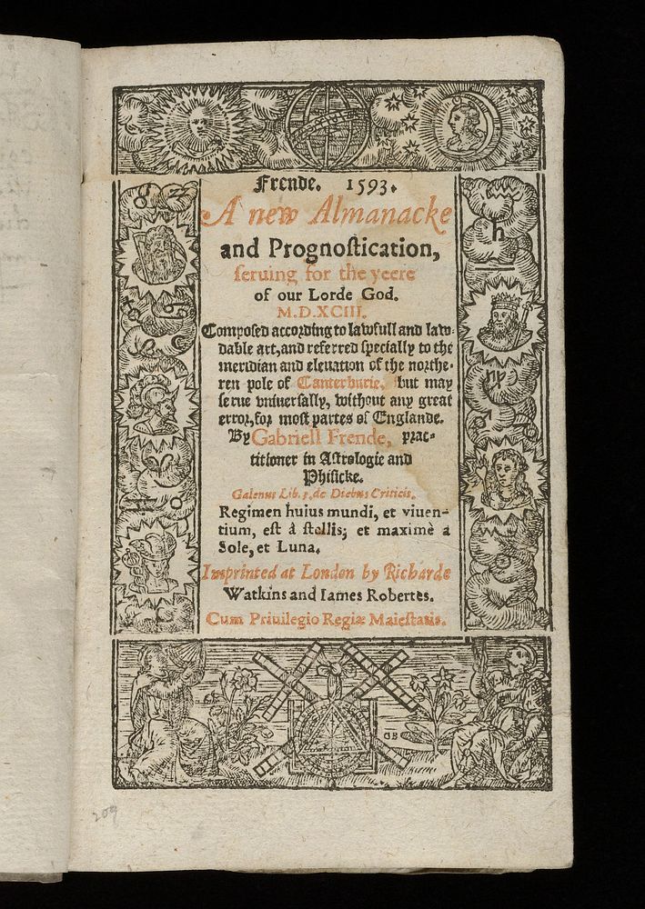 Frende. 1593. A new almanacke and prognostication, seruing for the yeere of our Lorde God. M.D. XCIII. : Composed according…
