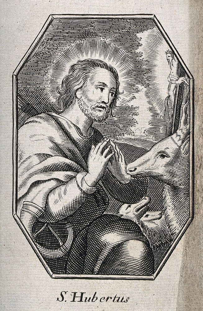 Saint Hubert of Tongres. Engraving.