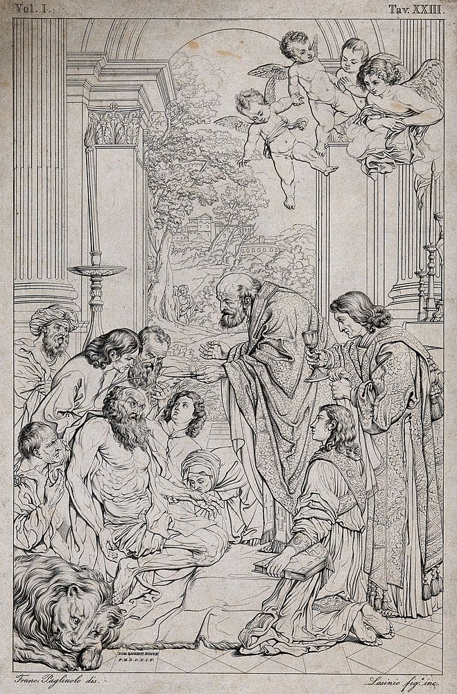 Saint Jerome. Engraving by G.P. Lasinio after F. Pagliuolo after D. Zampieri, il Domenichino.