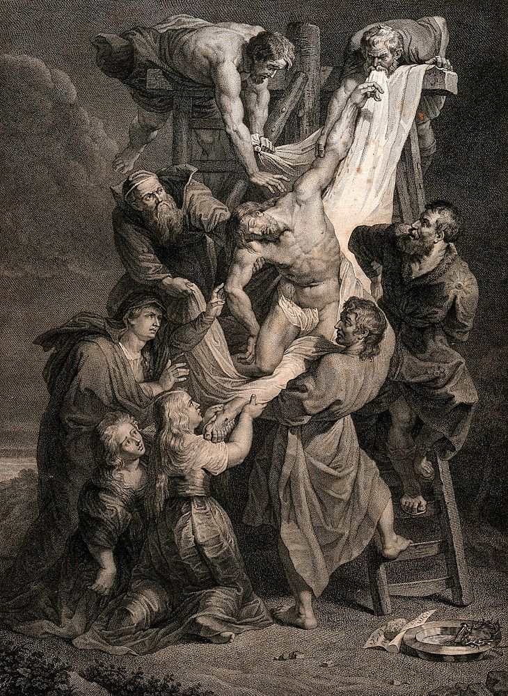 The descent from the Cross. Engraving by H. Guttenberg after C.A. Chasselat after P.P. Rubens.