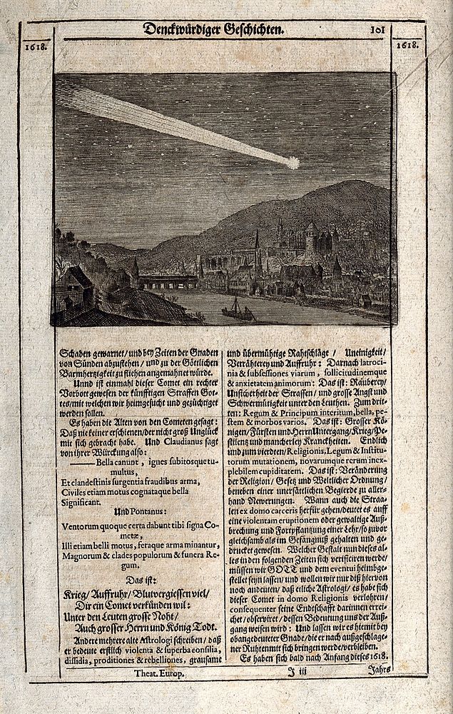 Astronomy: comets in a night sky. Engraving.