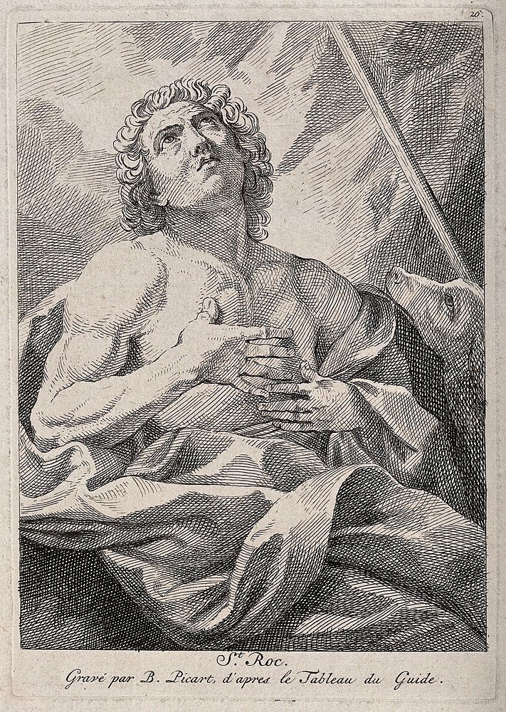 Saint Roch. Etching by B. Picart after G. Reni.