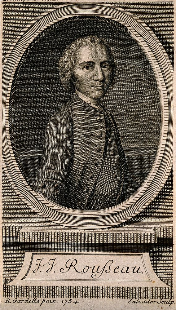 Jean-Jacques Rousseau. Line engraving by M. Salvador Carmona, 1763, after R. Gardelle, 1754.
