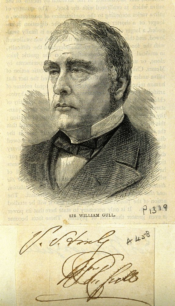 Sir William Withey Gull. Wood engraving by R. Taylor [], 1890, after H. R. Barraud.